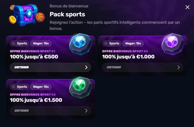 Wino Casino bonus bienvenue sport
