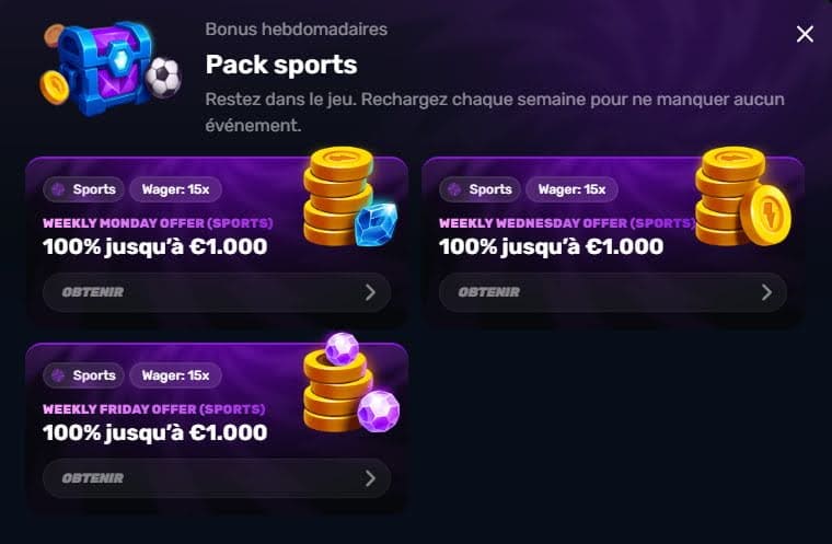 Wino Casino bonus hebdomadaire sport