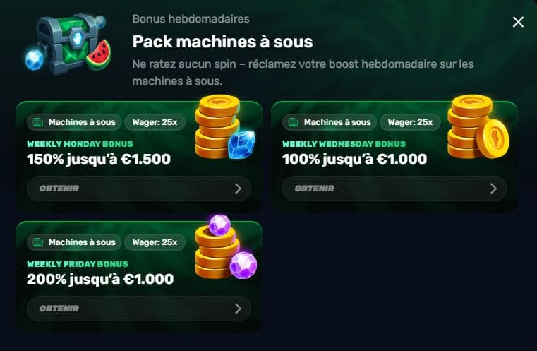 Wino Casino bonus hebdomadaire