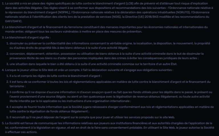 Wino Casino équité jeux