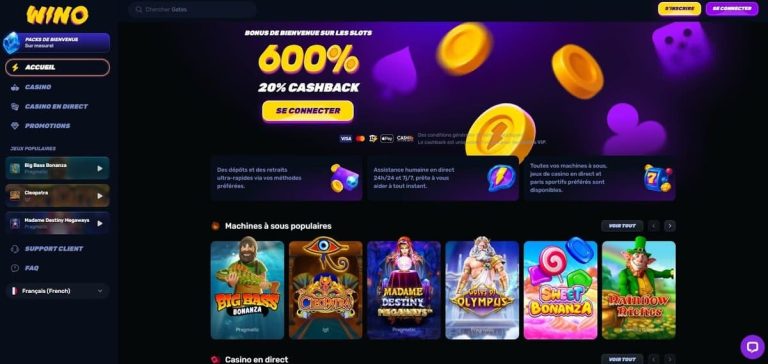 Wino Casino page accueil