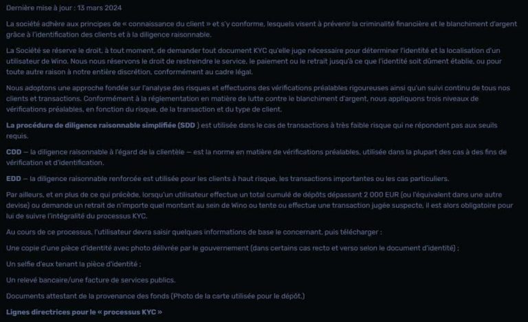 Wino Casino retrait